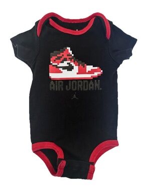 Jordan Black and Red Pixel Sneaker Baby Bodysuit